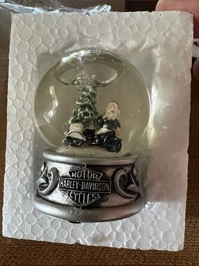Harley-Davidson Silver, White & Green Santa Motorcycle Snow Globe